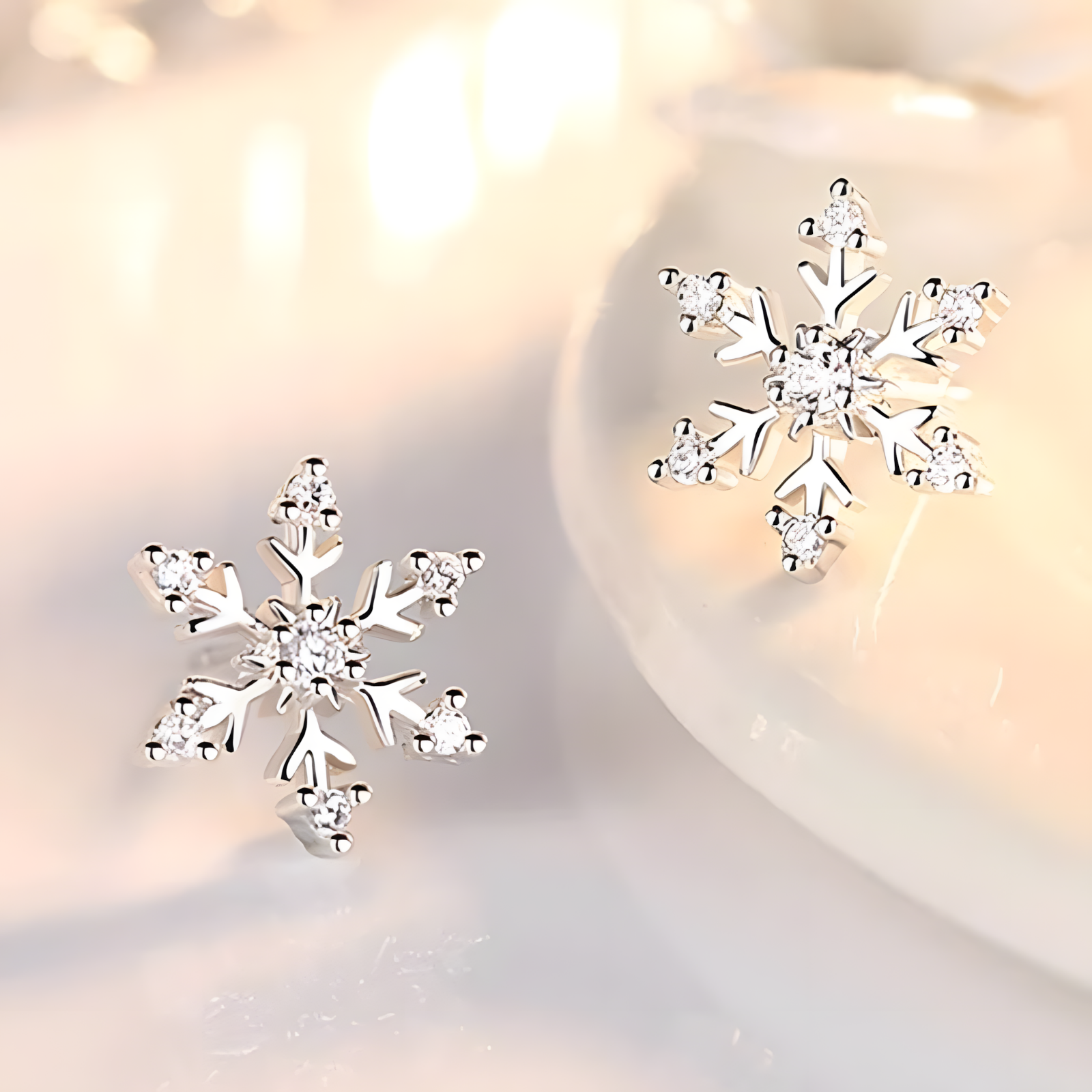 Women's Snow Flake Stud Earrings 925 Sterling Silver Plated Cubic Zirconia 465