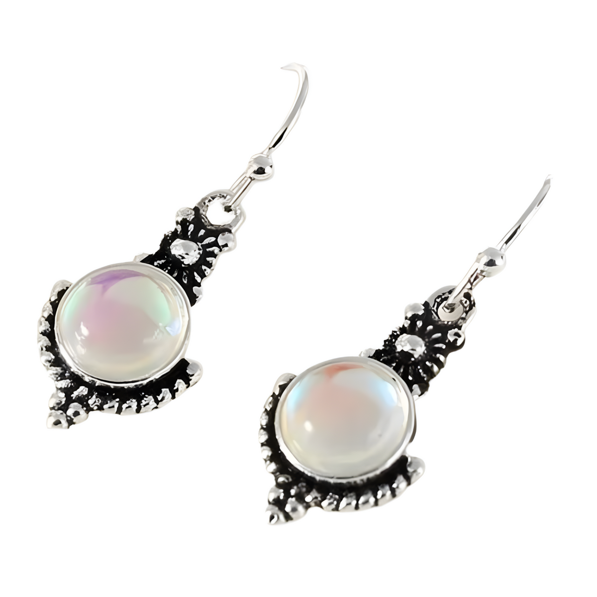 Women's Bohemian Dangle Earrings with Iridescent Opalite Gemstone Vintage B110