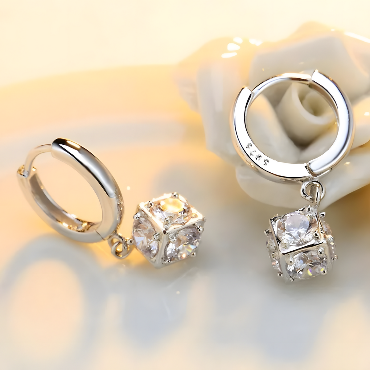 Women's Dangle Hoop Earrings,925 Sterling Silver Plated with Round-Cut Cubic 467