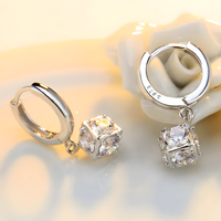 Women's Dangle Hoop Earrings,925 Sterling Silver Plated with Round-Cut Cubic 467
