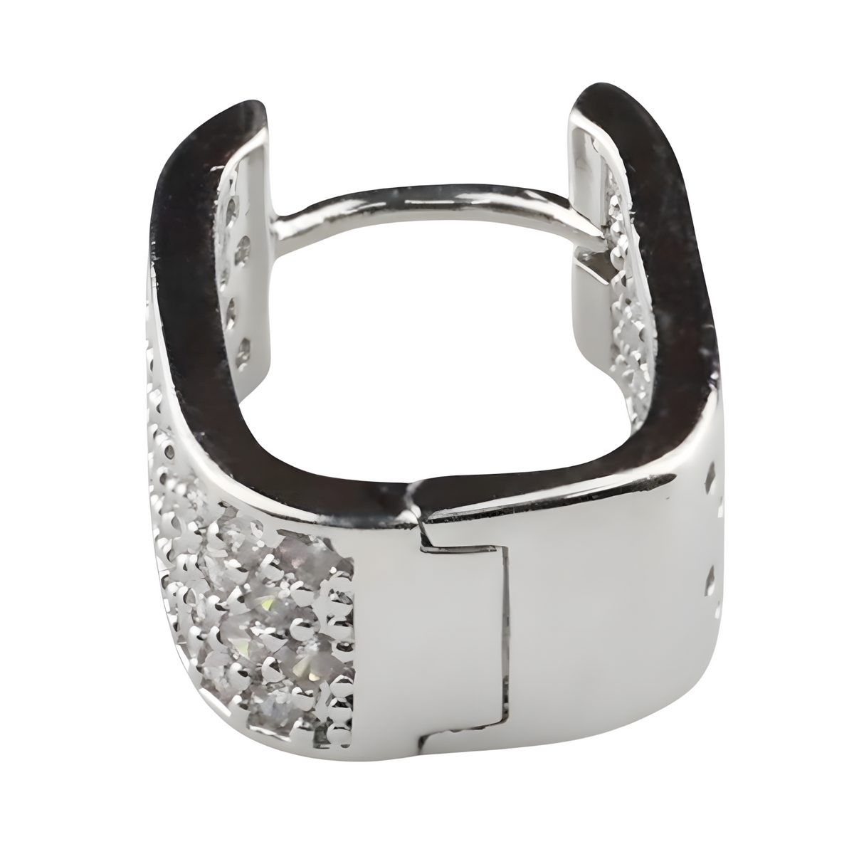 Silver Plated Pavé Hoop Earrings 18mm x 8mm Micro Inlay Round Brilliant 1366