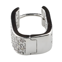 Silver Plated Pavé Hoop Earrings 18mm x 8mm Micro Inlay Round Brilliant 1366