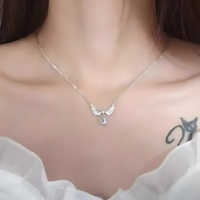 Angel Wings Pendant Necklace for Women, Copper Alloy Silver Colour Necklace 1292