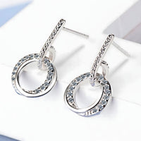Sterling Silver Double Circle Drop Earrings with Rhinestone Accents Elegant 346
