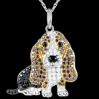 Basset Hound Dog Pendant Necklace, Zinc Alloy MultiColor Rhinestone  B229