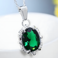 Emerald Green Oval Crystal Look Pendant Necklace For Women Silver Colour 1773