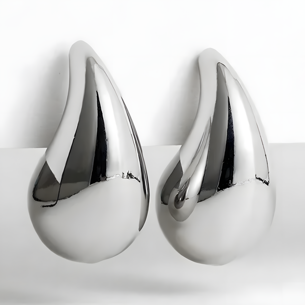 Modern Polished Teardrop Stud Earrings for Women, Sleek Silver Tone 430