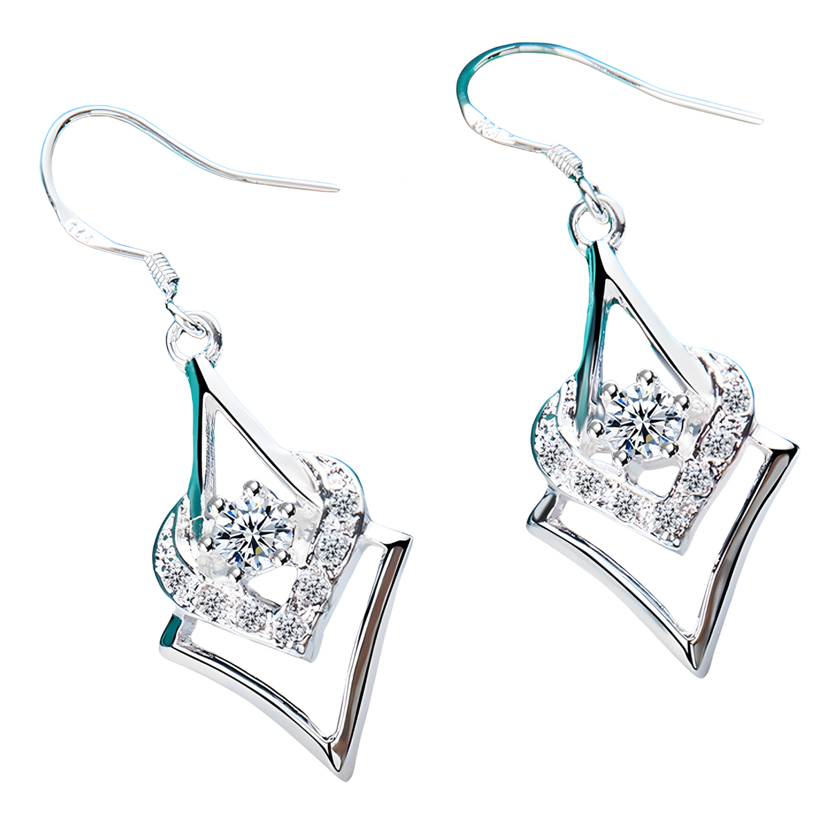 Silver Plated Geometric Heart Drop Earrings-Copper Alloy 925 Silver Plating 1207