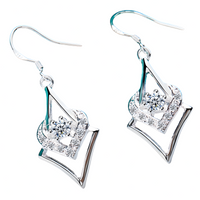 Silver Plated Geometric Heart Drop Earrings-Copper Alloy 925 Silver Plating 1207