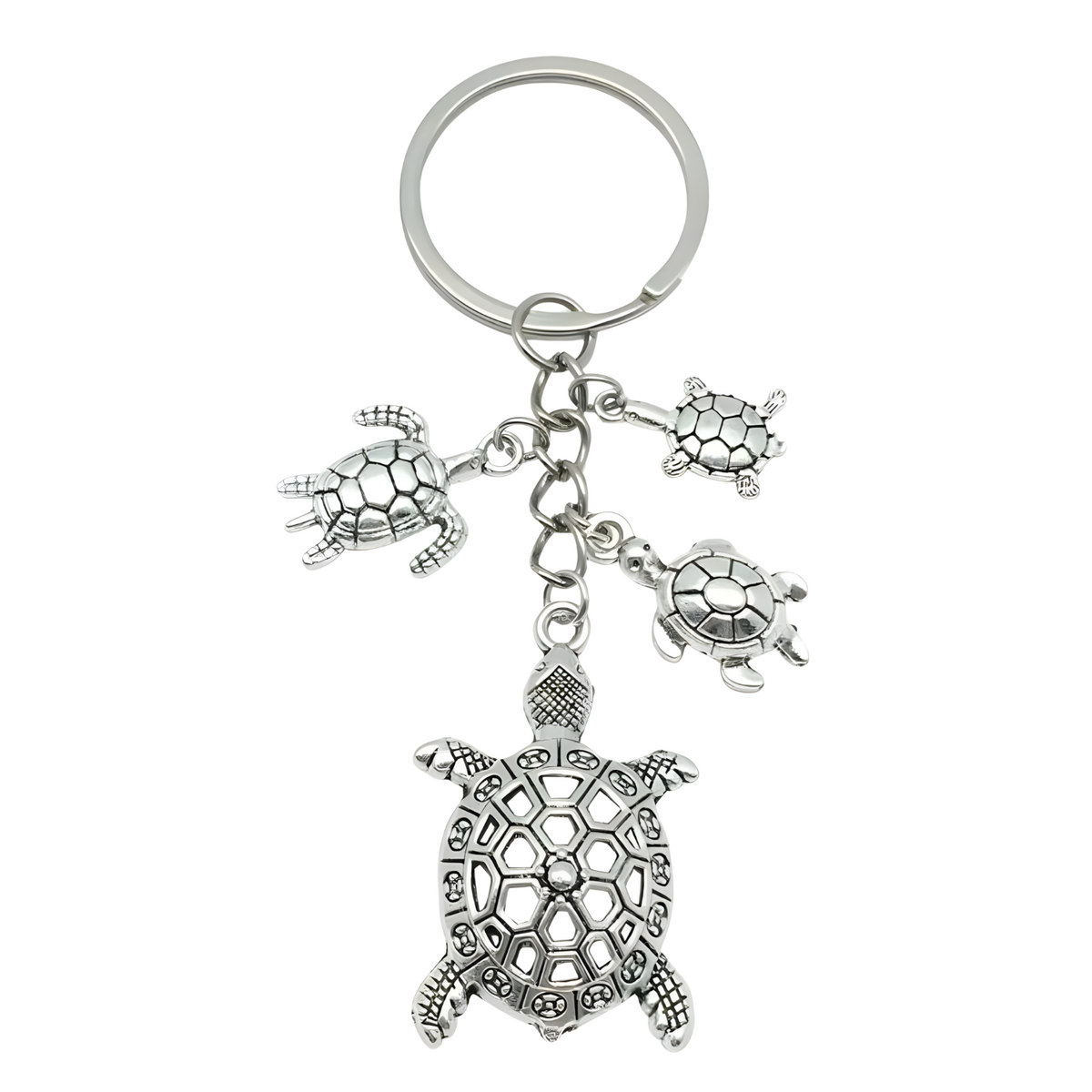 Silver Tone Sea Turtle Family Keychain Mother Father Baby Turtles B30