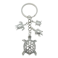 Silver Tone Sea Turtle Family Keychain Mother Father Baby Turtles B30