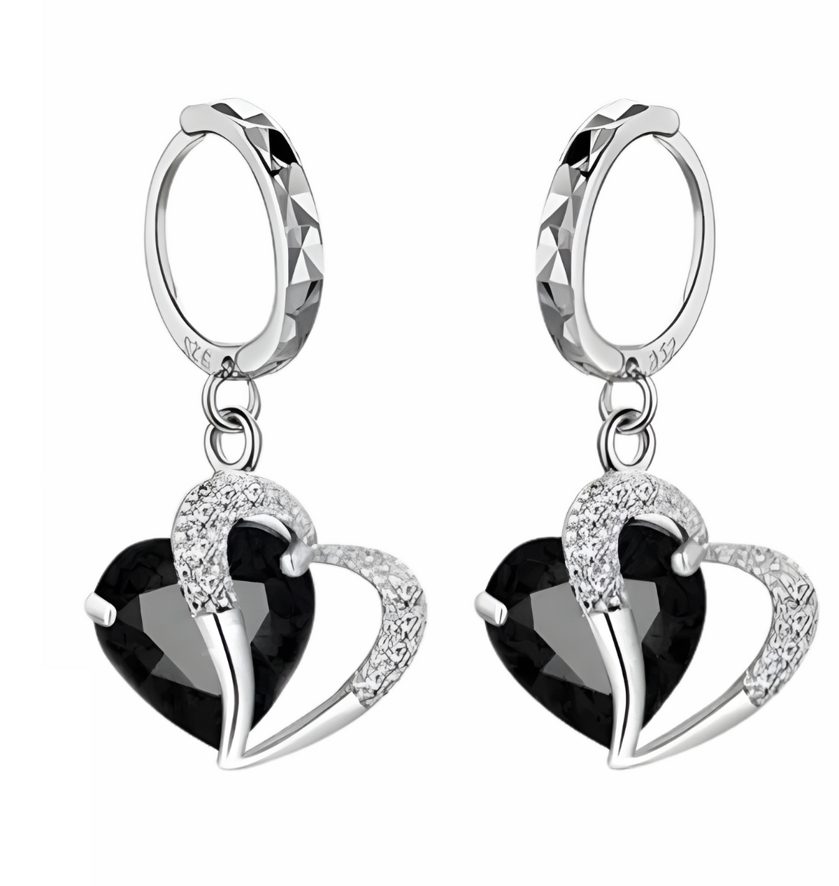 Jet Black Heart Necklace and Earrings Set for Women, Black Heart Pendant 1304