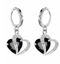 Jet Black Heart Necklace and Earrings Set for Women, Black Heart Pendant 1304