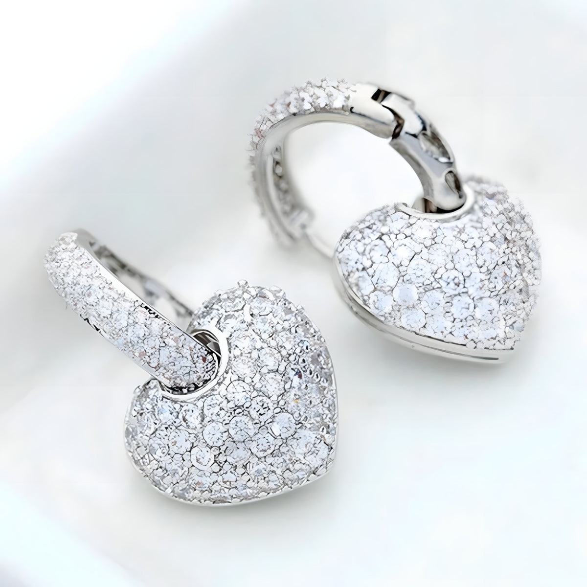 Sparkling Heart Drop Earrings Fine Rhinestone Embellishments - 925 Sterling 331