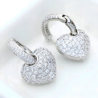 Sparkling Heart Drop Earrings Fine Rhinestone Embellishments - 925 Sterling 331
