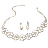 Silver Crystal Choker Necklace & Earrings Set Women – Sparkling Rhinestone 689