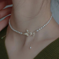 Butterfly Necklace Faux Pearls Beads Elegant Beaded Necklace Lovely Neck 84 UK