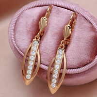 585 Gold Hoop Drop Earrings for Women, Delicate Zirconia Pendant Dangle Rose 602