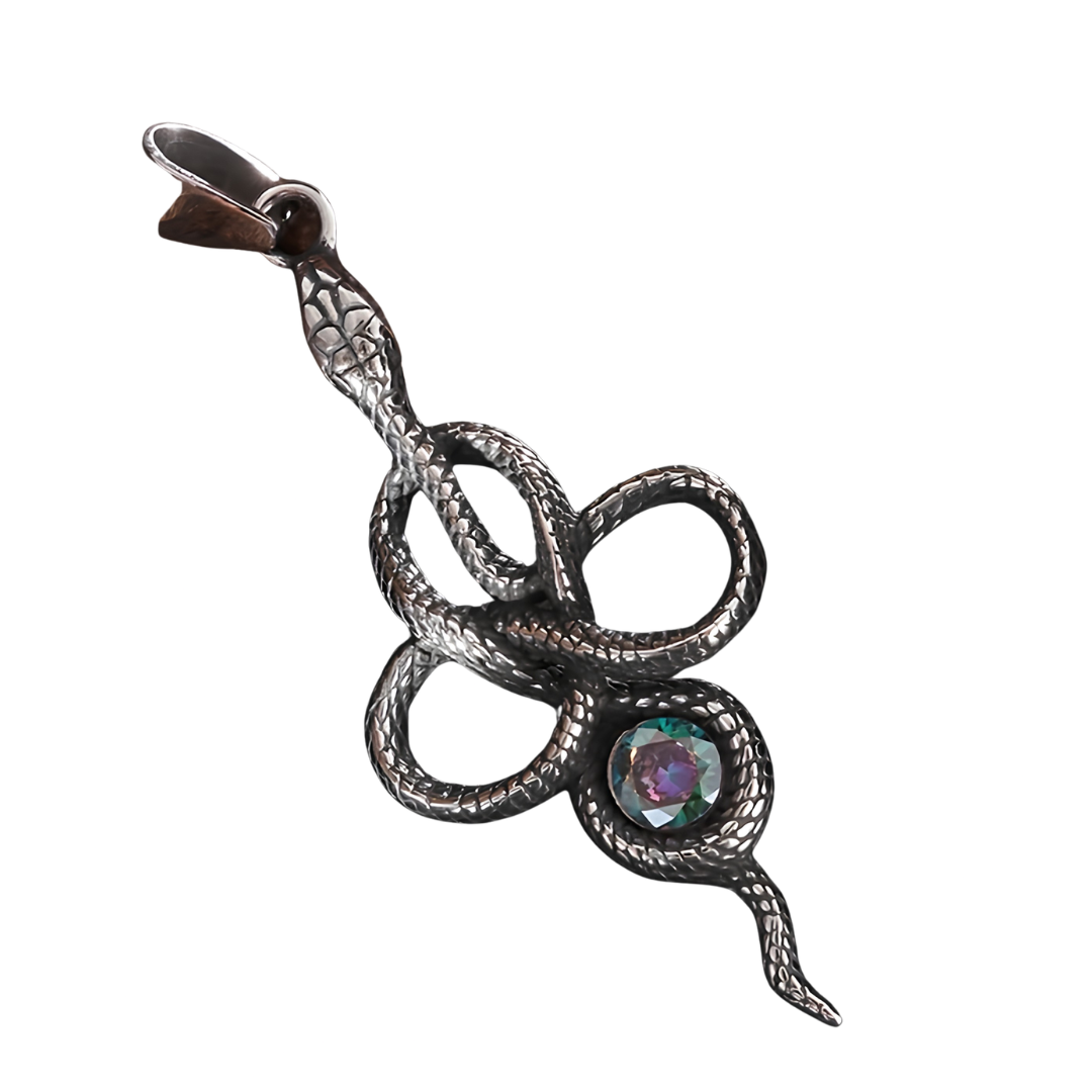 Gothic Snake Necklace Silver Tone Serpent Pendant Jewellery With Iridescent B351