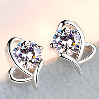 Silver-Plated Crystal Stud Earrings Women Elegant Geometric Butterfly Design 972