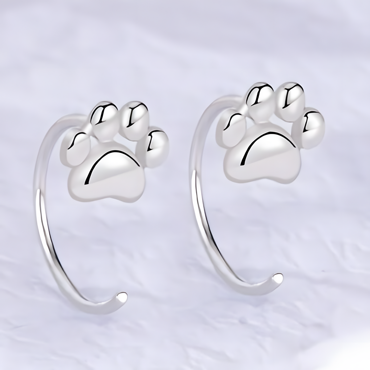 Fashion Silver Color Cat Paw Stud Earrings For Women Minimalist Metal Circle 508