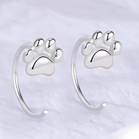 Fashion Silver Color Cat Paw Stud Earrings For Women Minimalist Metal Circle 508