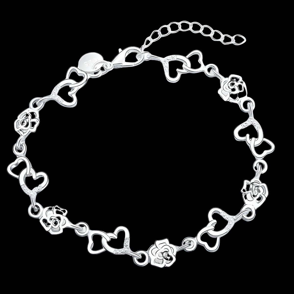 Unified Jewellery Rose Heart Bracelet 20cm Adjustable Clear Crystal Women's 1898