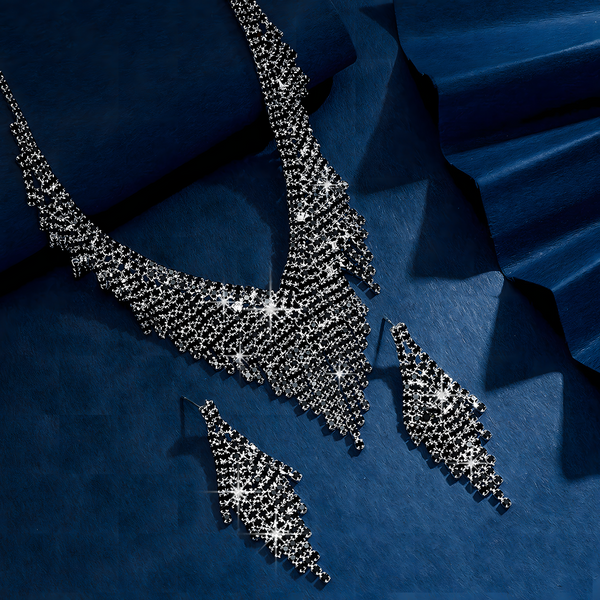 3pcs Black Rhinestone Tassel Jewelry Set Women | Statement Choker Necklace 632