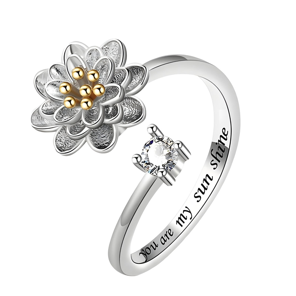 925 Sterling Silver Flower Spinner Ring - Adjustable Anxiety Ring Rotatable 394