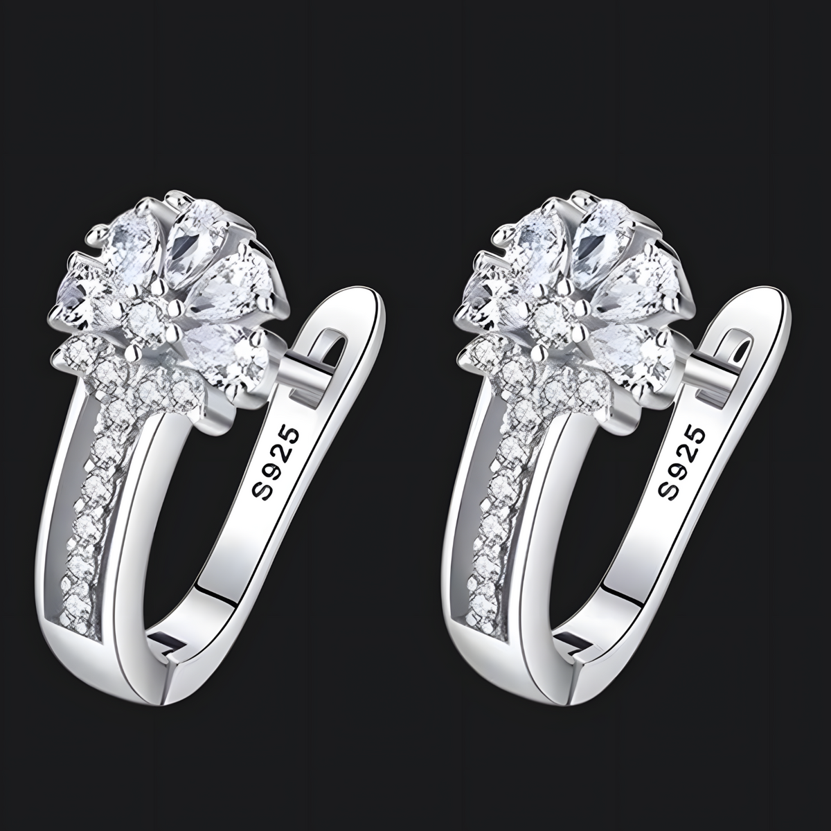 925 Sterling Silver-Plated Zircon Flower Earrings Women – Sparkling Floral 853