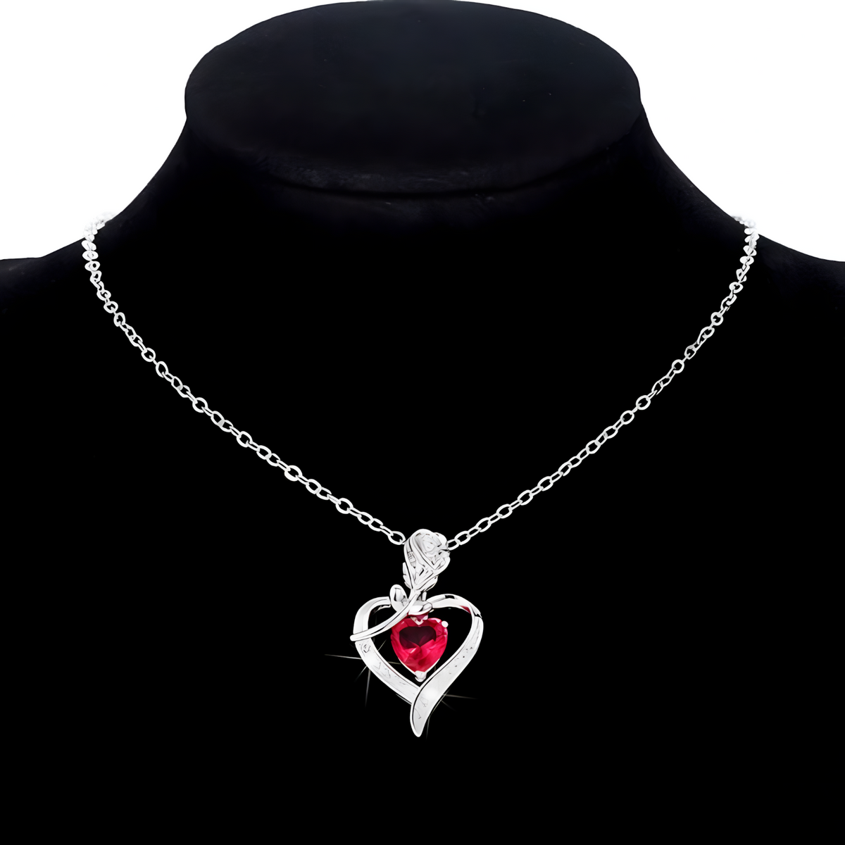 Rose Heart Pendant Necklace for Women –Copper Alloy Heart Necklace with Red 1155