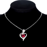 Rose Heart Pendant Necklace for Women –Copper Alloy Heart Necklace with Red 1155