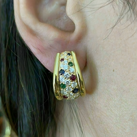 Women's Gold Plated Pavé CZ Cubic Zirconia Multigem Huggie Hoop Earrings - 640