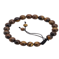 Macrame Woven Bangle Bracelet with Genuine 8mm Tigers Eye and Volcanic Lava B121