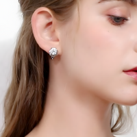 Unified Jewellery Black Spinel Flower Hoop Earrings - Trendy Silver Tone B73