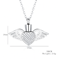 Angel Wing Heart Urn Necklace Ashes – Rhinestone Memorial Pendant,Cremation 1231