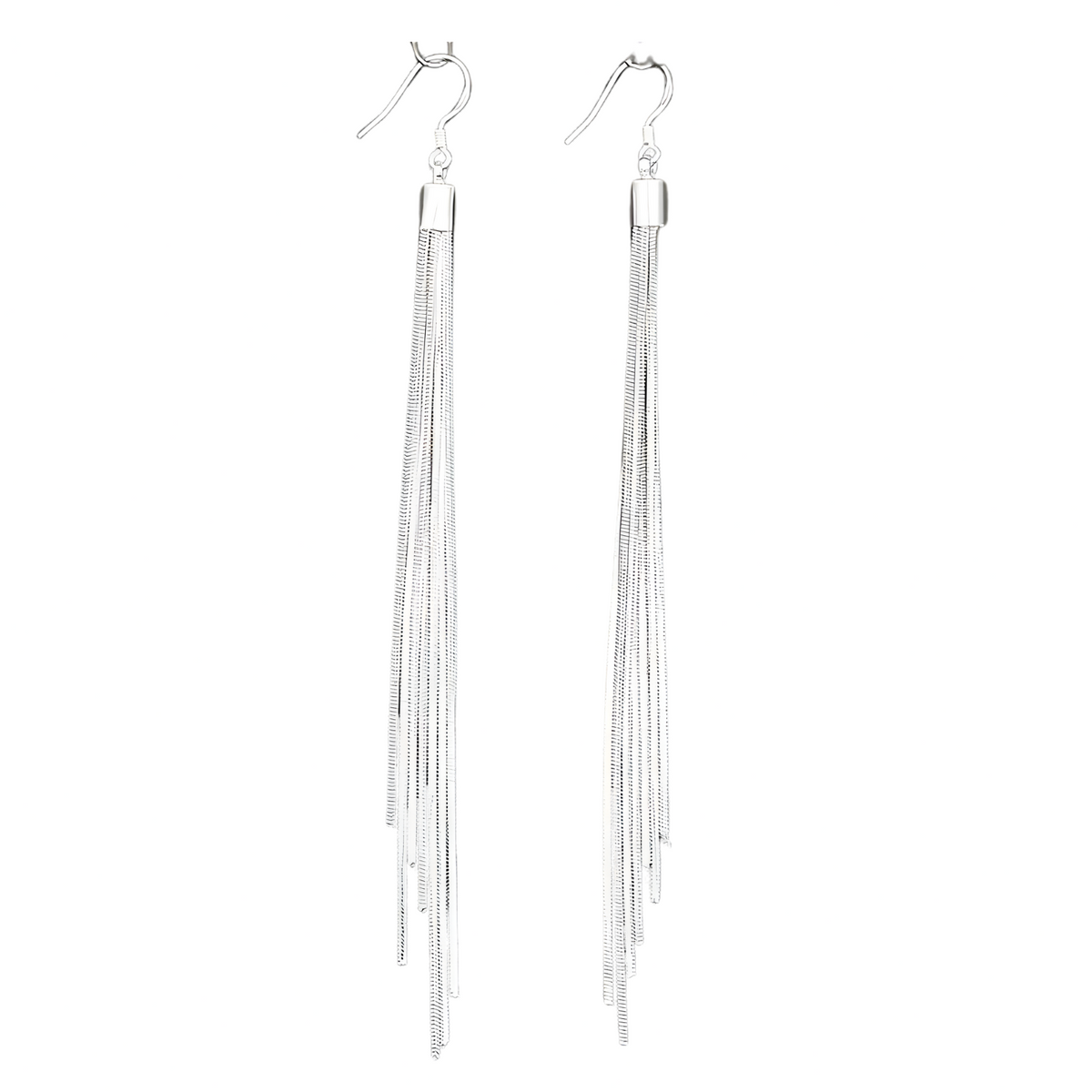 Long Silver Tassel Drop Earrings Women Multi-Strand Stainless Steel & Zinc 1001