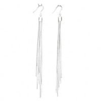 Long Silver Tassel Drop Earrings Women Multi-Strand Stainless Steel & Zinc 1001