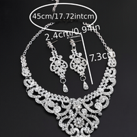 Silver Rhinestone Necklace and Earrings Set for Women – Elegant 45cm Palace 788