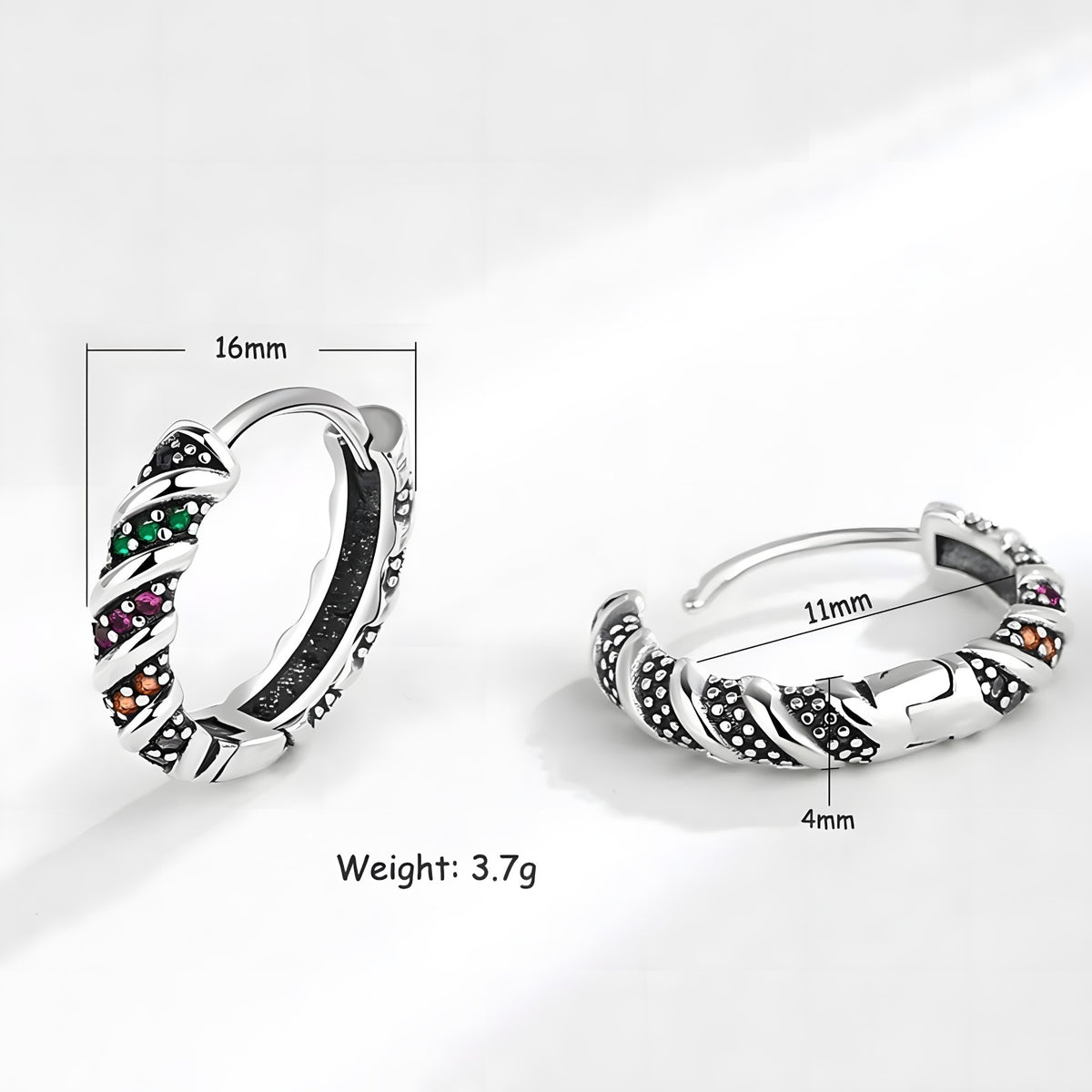 Sterling Silver Hoop Earrings with Multi-Color Cubic Zirconia Huggie Hoops 344