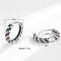 Sterling Silver Hoop Earrings with Multi-Color Cubic Zirconia Huggie Hoops 344