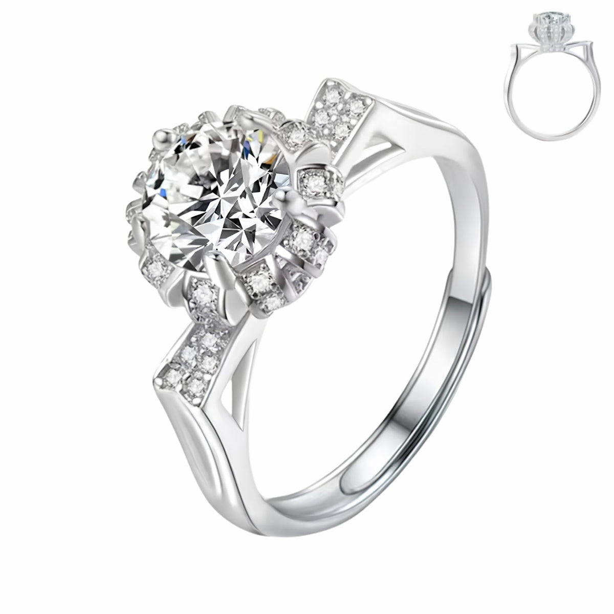 Adjustable Ring Round Brilliant Cut Zircon Crown Hal Wedding Ring Split 1679
