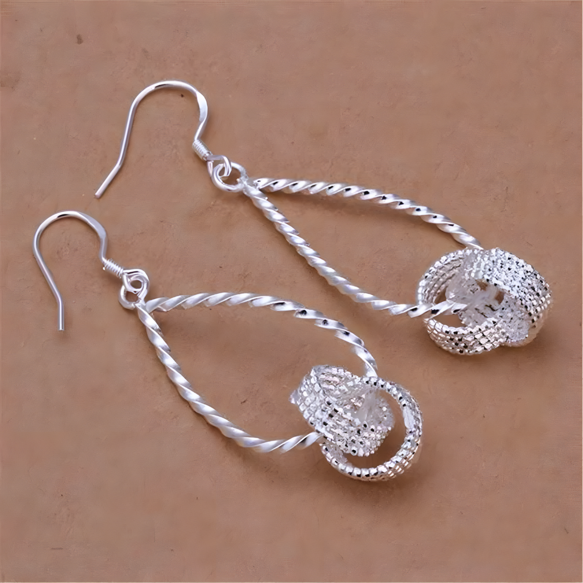 Twisted Knot Dangle Drop Earrings for Women–Copper Alloy 925 Silver Plating 1200
