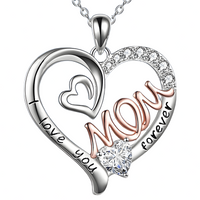 Mom Heart Pendant Necklace Women – Copper Alloy with Silver-Tone & RoseGold 1151