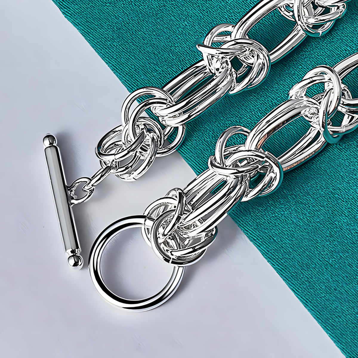 Women’s Double Ring Knot Link Bracelet, Bracelet with Toggle Bar Clasp 1882
