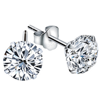 925 Silver-Plated Round Zircon Stud Earrings Women Classic Push Back Crystal 897