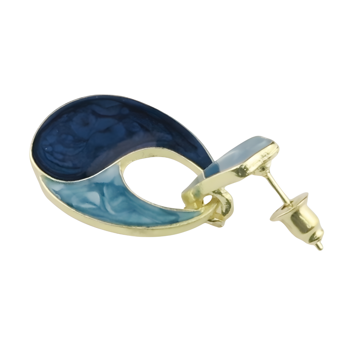 Multi Colour Marbled Teardrop Dangle Earrings — Navy & Grey Swirl Inlay 1383