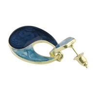 Multi Colour Marbled Teardrop Dangle Earrings — Navy & Grey Swirl Inlay 1383