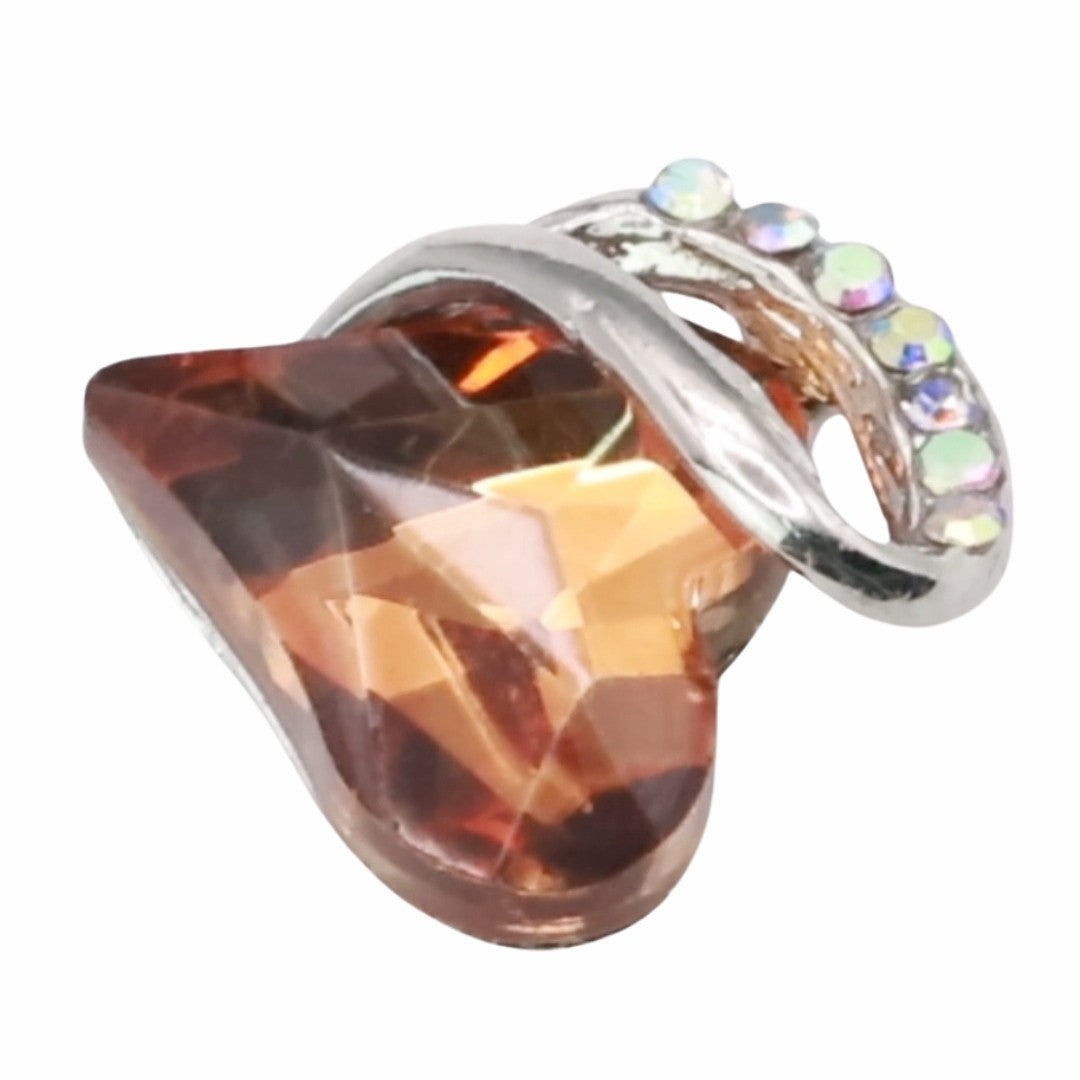 Orange Crystal Heart Pendant Necklace - Silver Plated Alloy Brass Fashion B319
