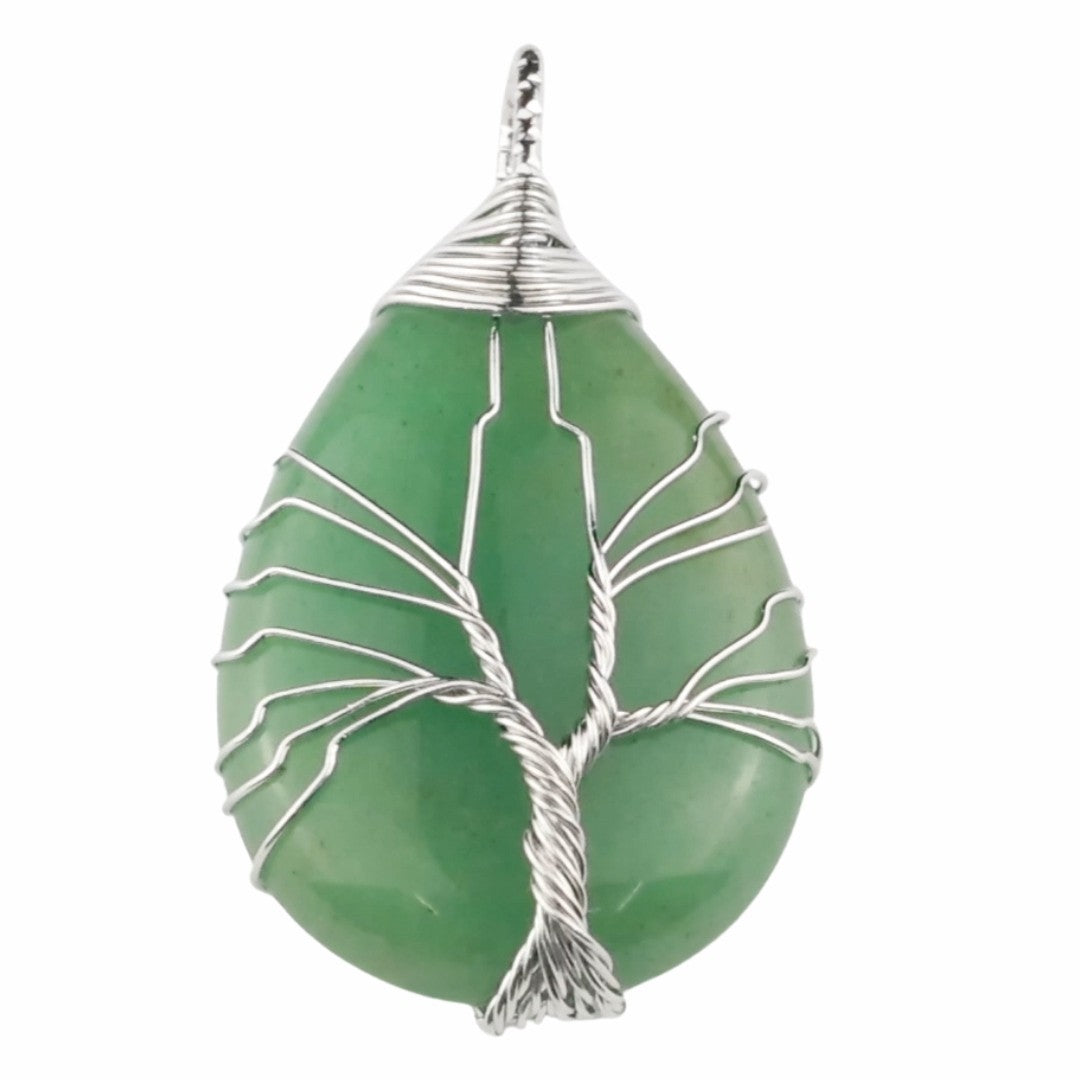 Tree of Life Silver Aventurine Pendant Necklace Spiritual Crystal Healing 1334